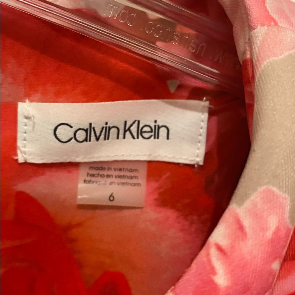 Calvin Klein Sleeveless Midi Dress in Pink and Red Floral - Picture 2 of 7